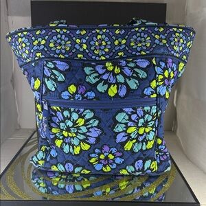 Vera Bradley Navy Quilted Tote with Teal, Lime & Purple Floral Medallions